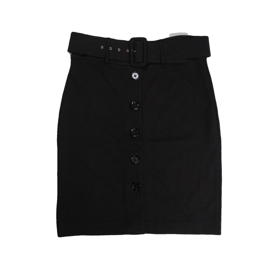 Anne Klein black midi length skirt with belt made in USA sz PM